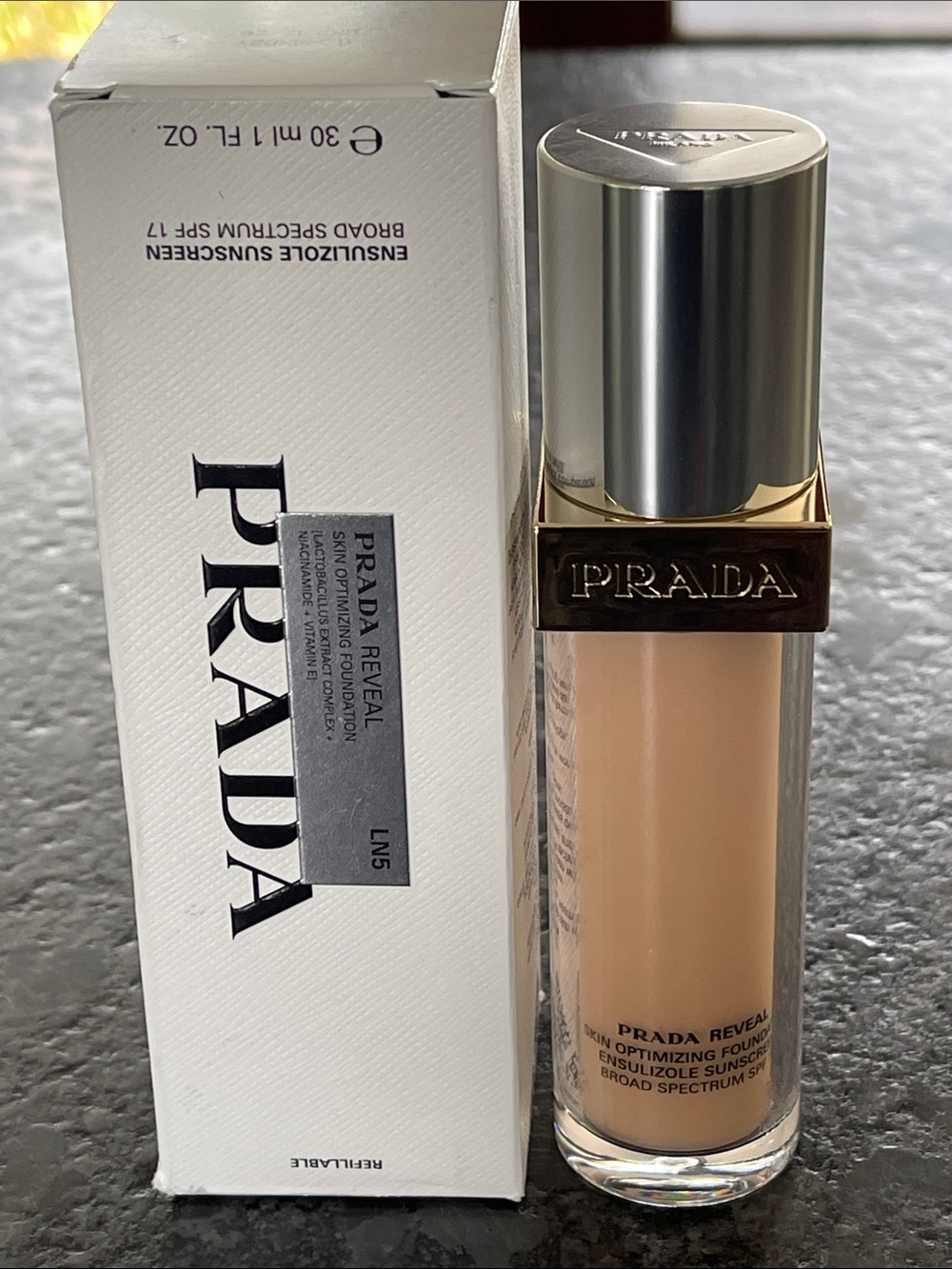 Prada Reveal Skin Optimizing Foundation LN5 light tone neutral undertone w/spf